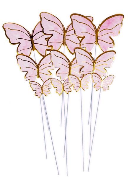 TOPPER BORBOLETAS OURO E ROSA 18CM 10UN Festamania Artigos Para