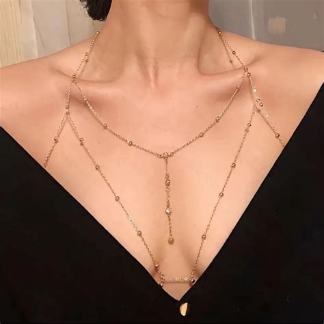 Unbranded Jewelry Golden Chest Chain Body Chain Sexy Bikini Chain Shiny Body Chain Jewelry