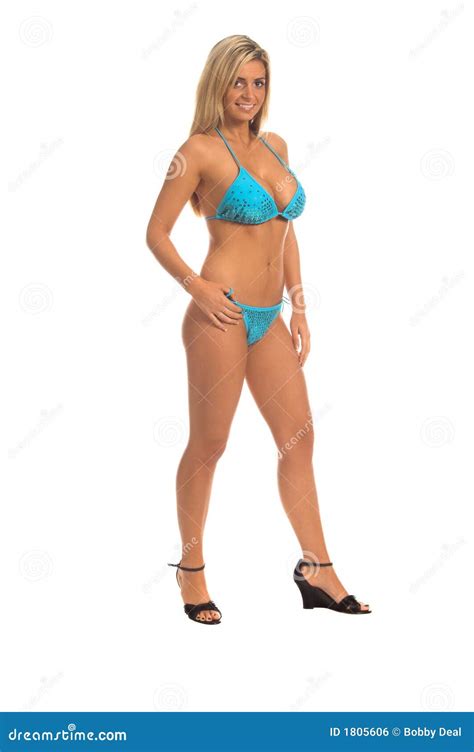 Błękitny Cekinu Bikini Blondynka Zdjęcie Stock Obraz złożonej z pływanie moda 1805606