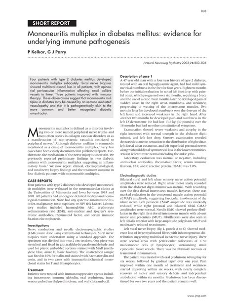 mononeuritis multiplex  diabetes mellitus evidence