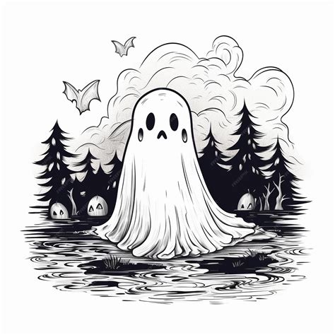 Premium AI Image | Cartoon Halloween Ghost Drawing with a Cute Style