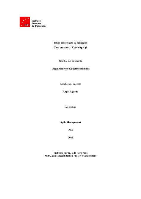 Caso practico 2 Agile Couch Título del proyecto de aplicación Caso