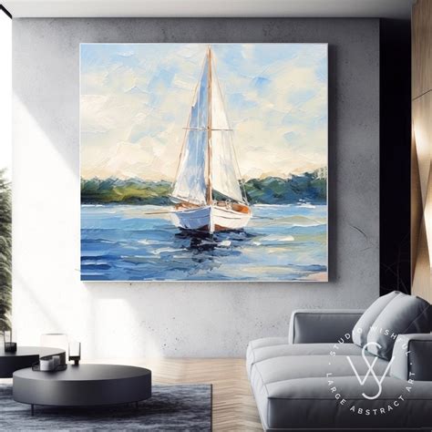 Original Sailboat Canvas Wall Art Unique Coastal Artwork For Room