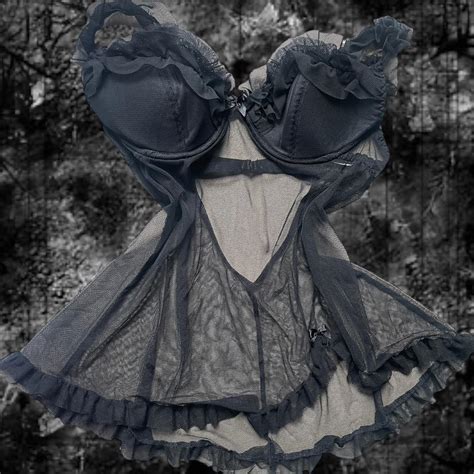 Black Sheer Ruffle Lingerie Top Dress With Bow Size Depop