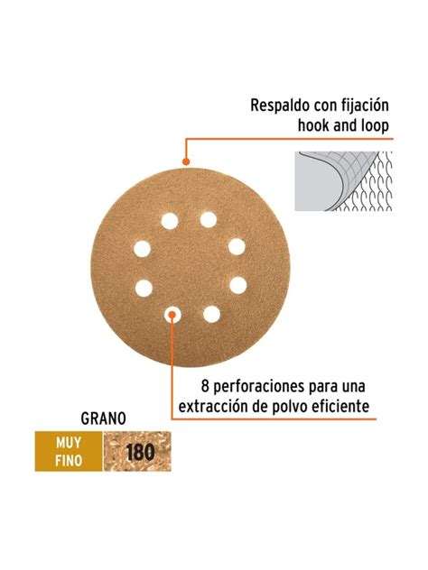 Caja Con 5 Discos De Lija 5 Grano 180 Lijadora Roto Orbital DIRO 518