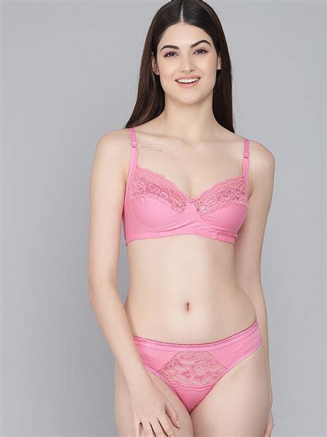 Buy Imsa Moda Self Design Non Wired Non Padded Lingerie Set Pallu Set Baby Pink Lingerie