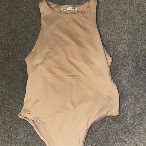 Zara Nude Size Small High Neck Sleeveless Bodysuit Depop