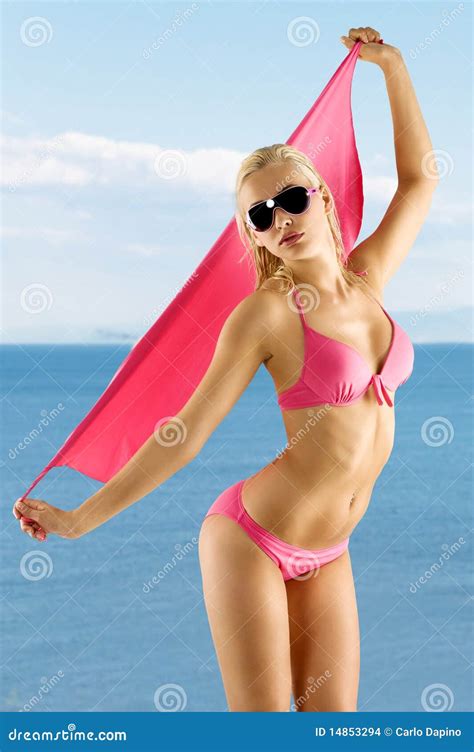 Blond Girl In Pink Bikini And Sunglasses Stock Photo Image Of Beauty Lady