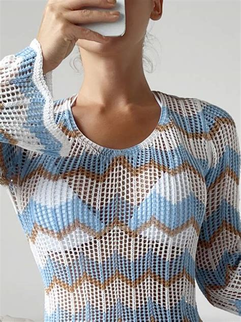 Shein Swim Bohofeel Chevron Pattern Backless Knot Cover Up Dress Without Bikini Shein Usa