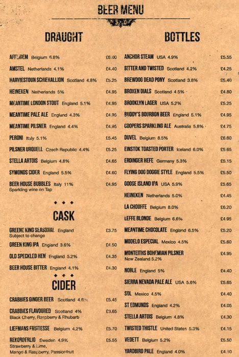 Menu At Beer House Pub And Bar London Victoria Place Shopping Centre