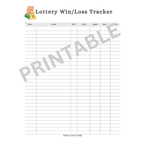 Printable Lotto Lottery Log Sheet | Win Loss Tracker | Track Wins