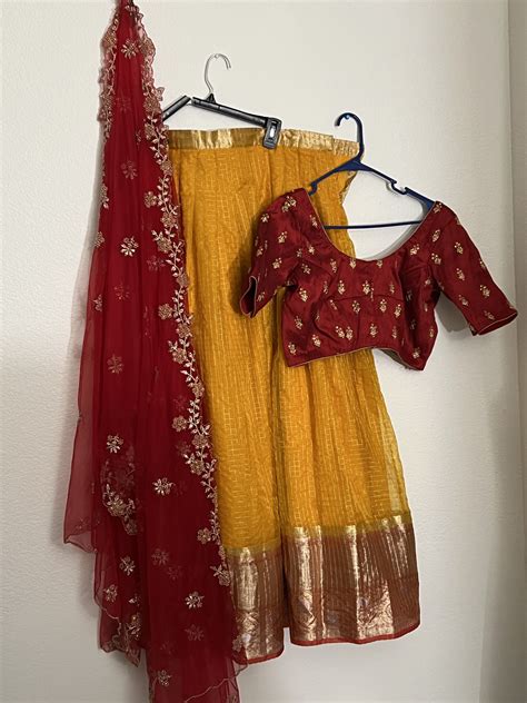 Punarviauthenticprelovedsustainablered And Yellow Lehanga