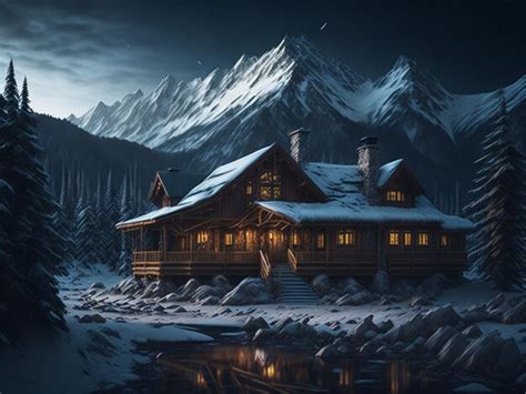 Premium AI Image | Wooden house on snowy mountain side