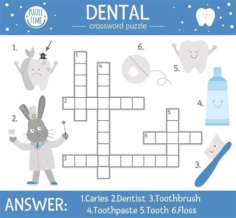 Vector Dental Care Crossword Puzzle Mouth Hygiene Quiz For Children
