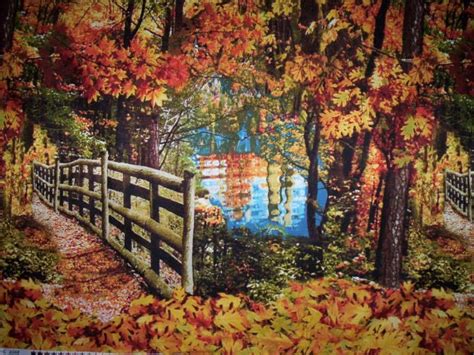 Nature Hike Trail Quilt Fabric Panel Autumn Trees Fall Scene