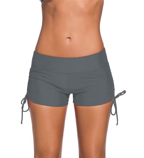 Women S Solid Color Boyleg Bikini Bottom Plus Size Swimsuit Shorts Gray CJ X Y