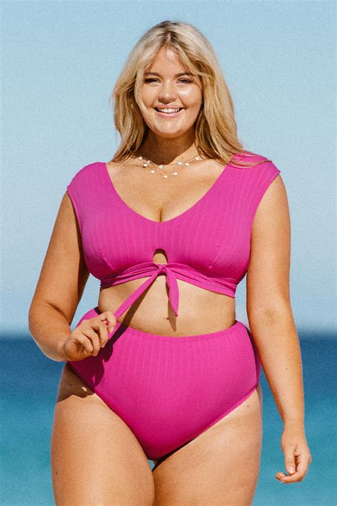 Breezy Rib Faux Tie Cap Sleeve Bralette Plus Size Bikini Top