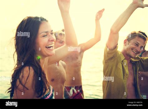 Beach Dancing Party Vacation Bikini Cheerful Concept Stock Photo Alamy