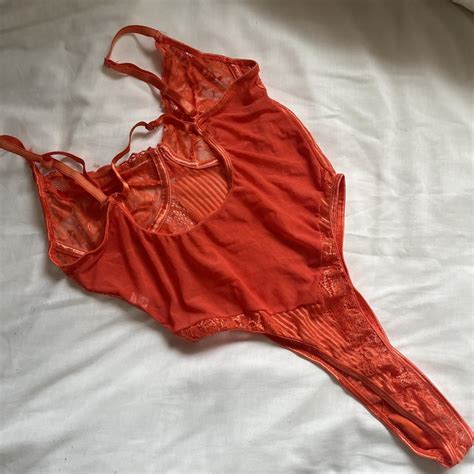 Orange Lace Bodysuit Worn Once Slight Fraying At Depop