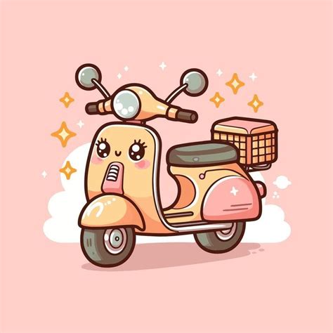 Cute Scooter Bike Vector Illustration A Cartoon Character On A Scooter