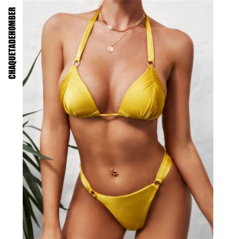 Jual PREORDER Bikini 2021 Sexy Flash Bandage Swimwear Women Summer Pure Color Biquini Swimsuit