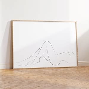 Woman Laying Down Art Minimalist Naked Woman Printable Wall Art Fine Line Print Nudeart Woman