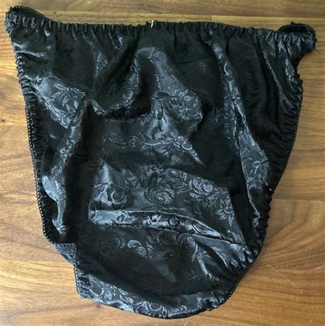 Vintage Delicates Satin String Bikini Panties Sz L Second Skin Black Shiny Bows EBay