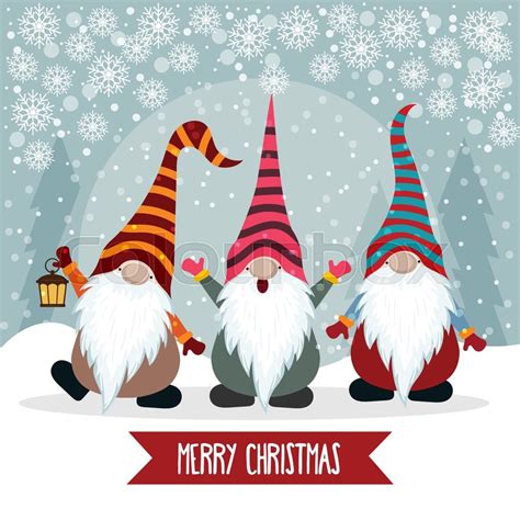 Christmas Card With Cute Gnomes Flat Stock Vector Colourbox