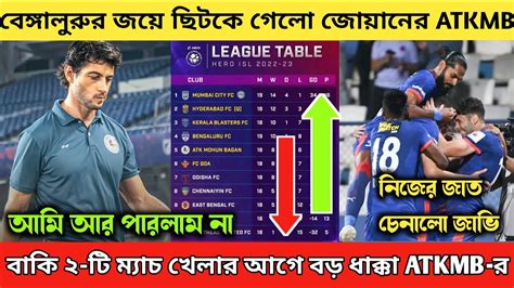 🚨বেঙ্গালুরুর জয়ে ছিটকে গেলো জোয়ানের Atkmb😭বাকি ২ টি ম্যাচ খেলার আগে বড় ধাক্কা Atkmb র😱atkmb