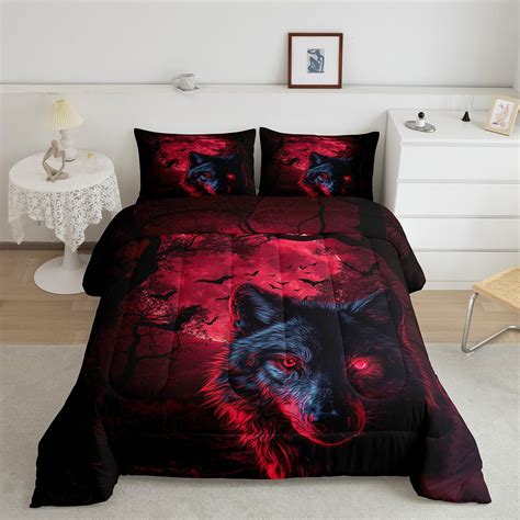 Yst Wolf Comforter Set King Sizered Moon Wolf Bedding Set For Girls