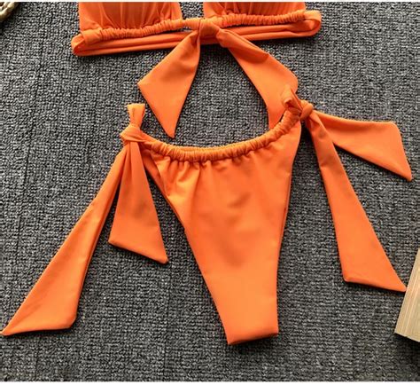Free Shipping Women Summer Halter Lace Up Bikini Set Beachwear