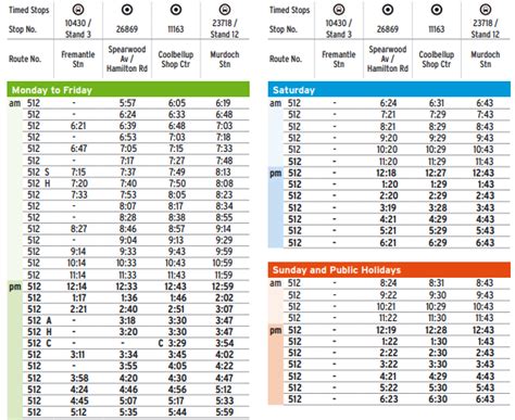 Transperth Bus Route 512 From Murdoch Stn Fremantle Stn Timetables
