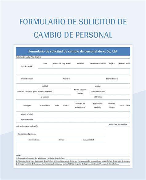 Plantilla De Formato Excel Formulario De Solicitud De Cambio De