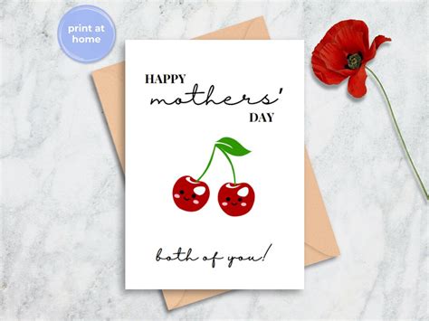 Two Moms Mother S Day Card Minimalist Queer Cherry Lesbian Moms Card Same Sex Parents Gift