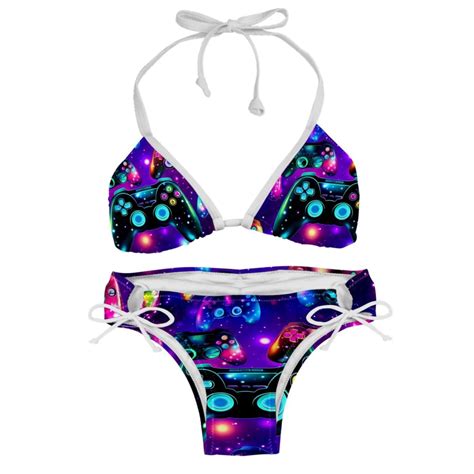 Game Controller Swimsuit Women Bikini Set With Detachable Sponge And Adjustable Strap Swimwear