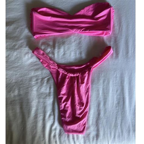 Frankies Bikinis Neon Pink Bikini Set In Size Depop