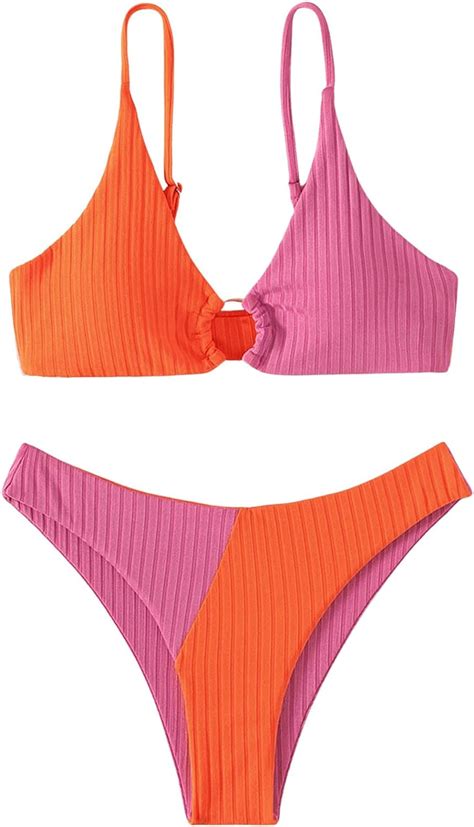 Women S Sexy Bikini Set Color Block Ring Linked Bathing Suits Piece Swimsuit Walmart
