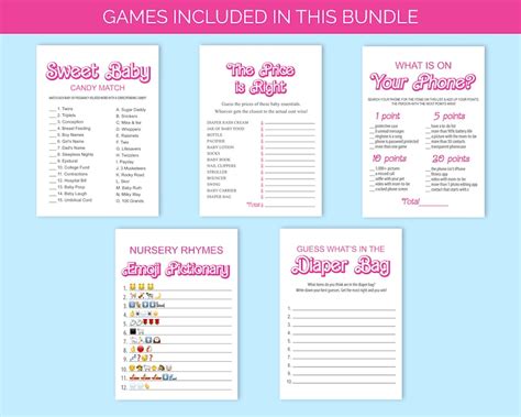 Hot Pink Doll Baby Shower Games Bundle Printable Fun Baby Shower Games