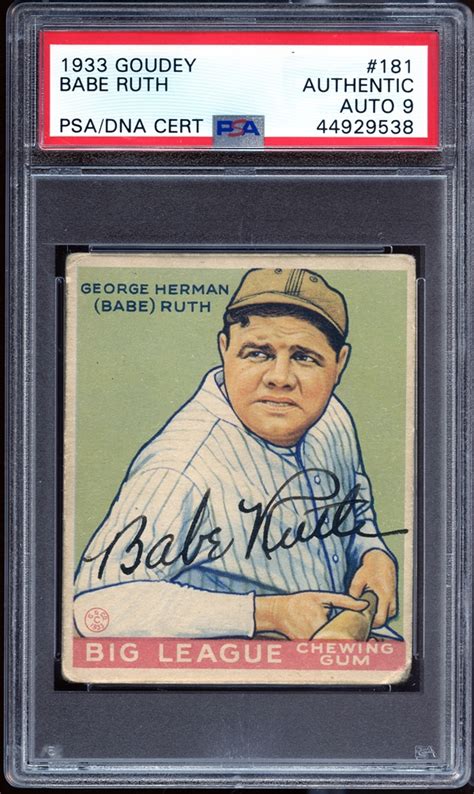 Lot Detail 1933 Goudey 181 Babe Ruth Autographed PSA DNA AUTO 9 MINT