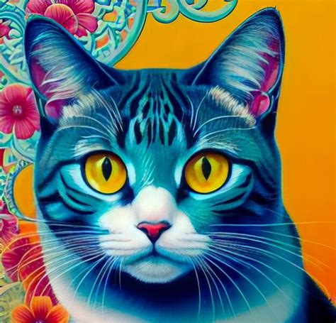 Premium Ai Image Colorful Beautiful Cat Painting Art Close Up Portrait