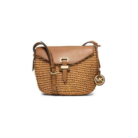 Michael Kors Naomi Medium Woven Straw Crossbody Peanutbrown Purses