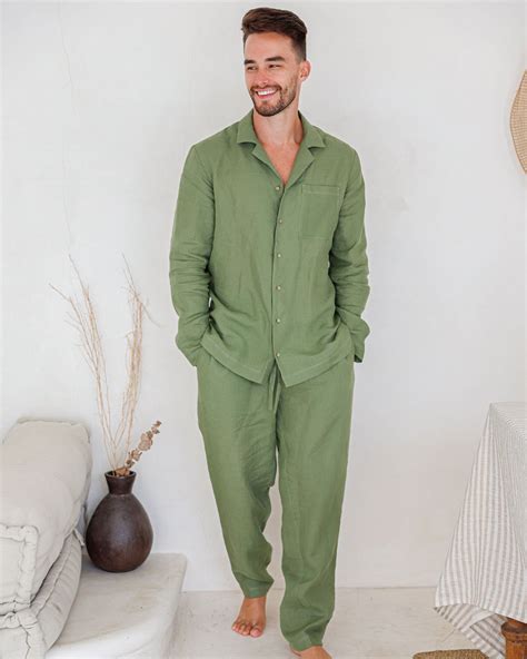 Mens Linen Pajama Set Vigo In Forest Green Magiclinen In 2023