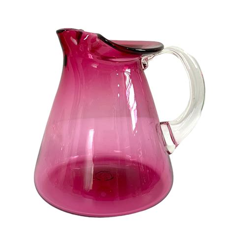 Vintage Pink Glass Pitcher W Clear Handle Blown Glass Hallmarked Cg