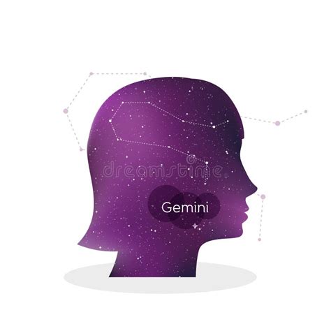 Gemini Zodiac Sign Woman Portrait In Profile Horoscope Symbol Linear