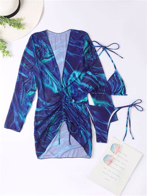 SHEIN Swim Vcay Conjunto de bikini con estampado de mármol parte