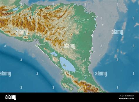 Extended Area Of Outlined Nicaragua Topographic Relief Map 3d