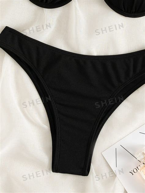 Shein Swim Basics Conjunto De Bikini Acanalado Sujetador Con Aros De Un
