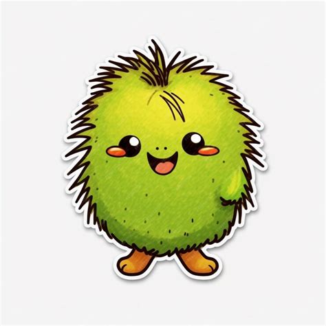 Premium Photo Cartoon Sticker Of A Green Furry Animal With A Happy