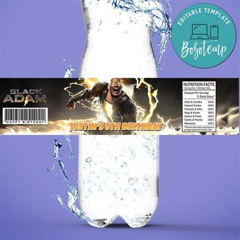 Black Adam Birthday Water Bottle Label Template Bobotemp