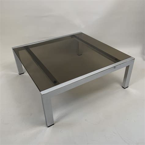 Table Basse Carr E Vintage Structure Chrome Et Plateau Verre Fum